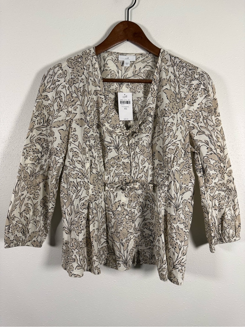J.Jill NWT Floral Tie Front Pintuck Blouse Pima Cotton Tencel XS